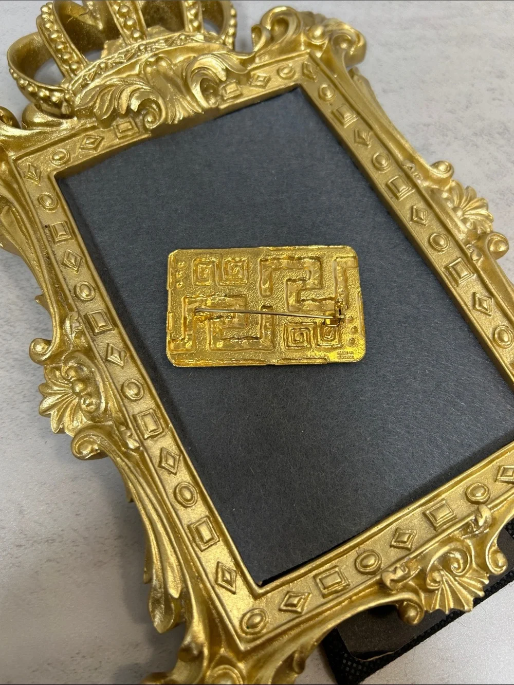 Gold Plated Decorative Brooch with Greek Key Motif Made in Greece